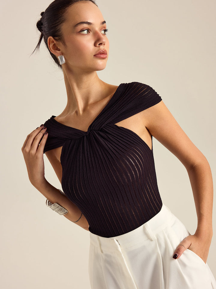 Pleated Knit Twist-Front Top  Liora Lane Boutique Knit Tops