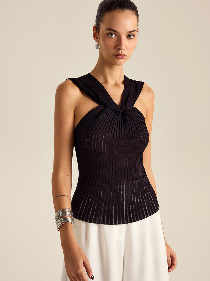 Pleated Knit Twist-Front Top  Liora Lane Boutique Knit Tops