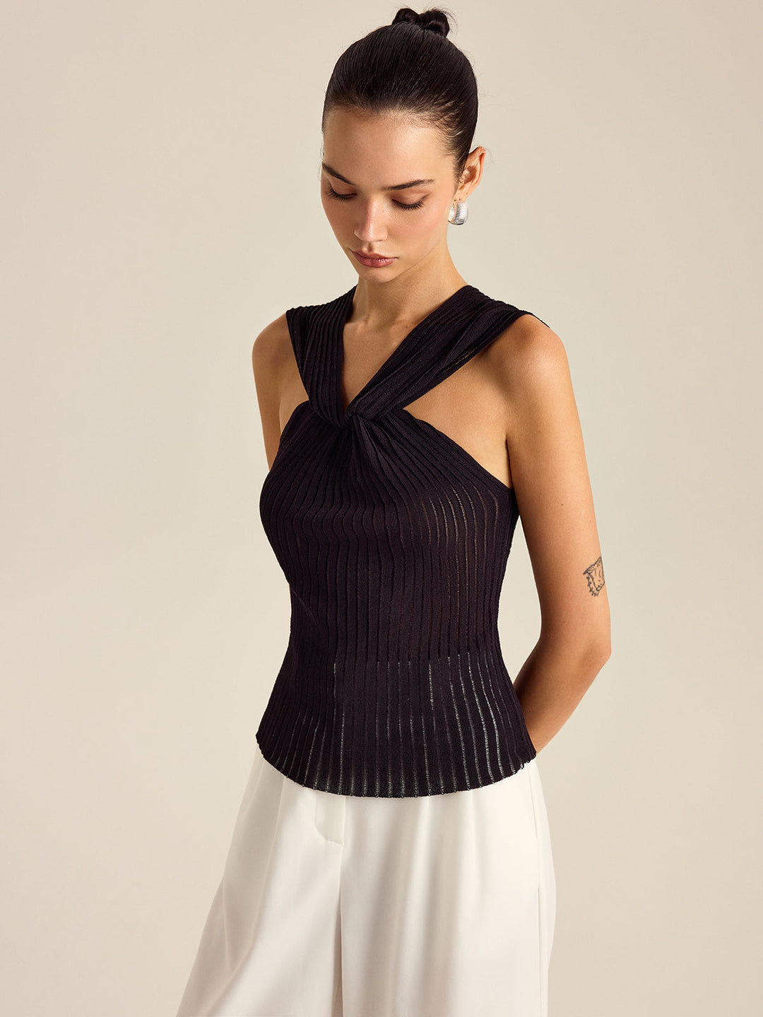 Pleated Knit Twist-Front Top  Liora Lane Boutique Knit Tops