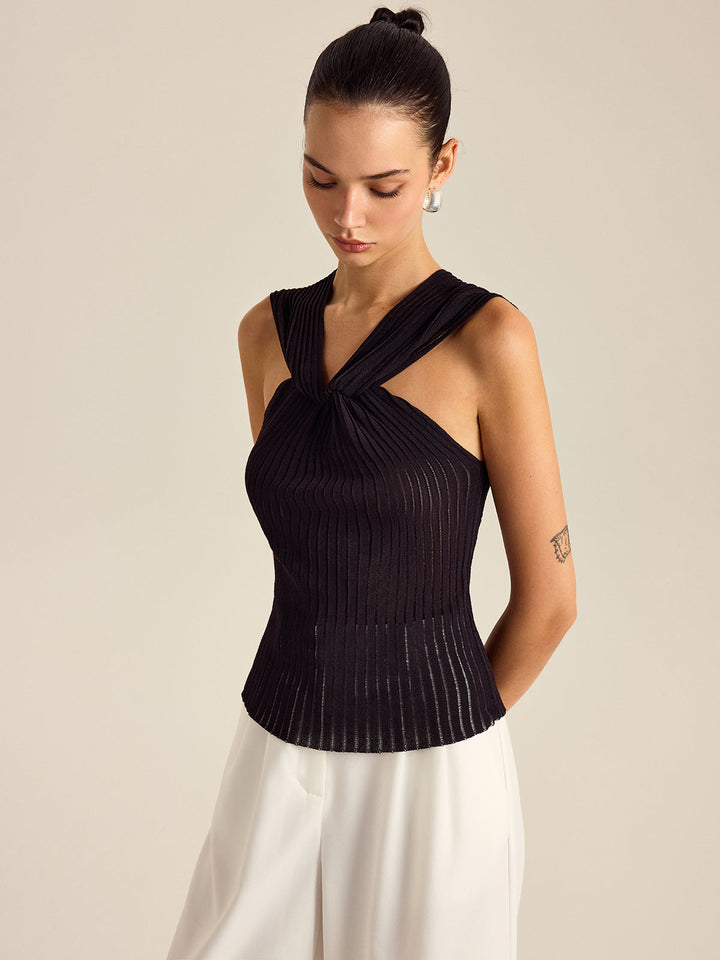 Pleated Knit Twist-Front Top  Liora Lane Boutique Knit Tops