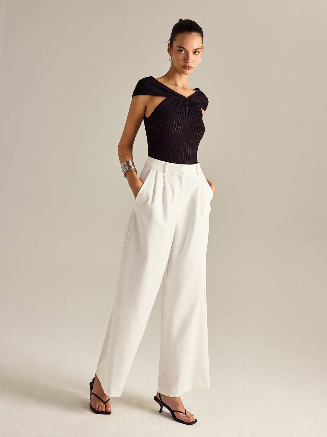 Pleated Knit Twist-Front Top  Liora Lane Boutique Knit Tops