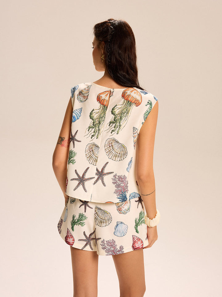 Seashell Print Sleeveless Top and Shorts Set  Liora Lane Boutique Short Sets