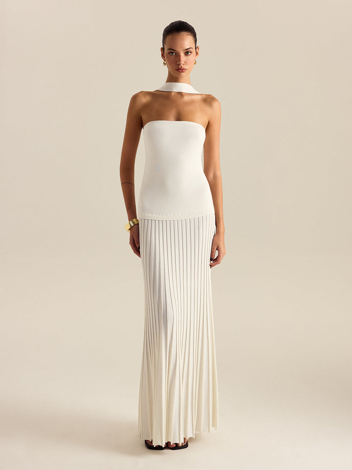 Halterneck Pleated Maxi Dress  Liora Lane Boutique Sweater Dresses