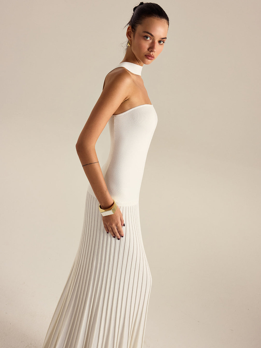 Halterneck Pleated Maxi Dress  Liora Lane Boutique Sweater Dresses