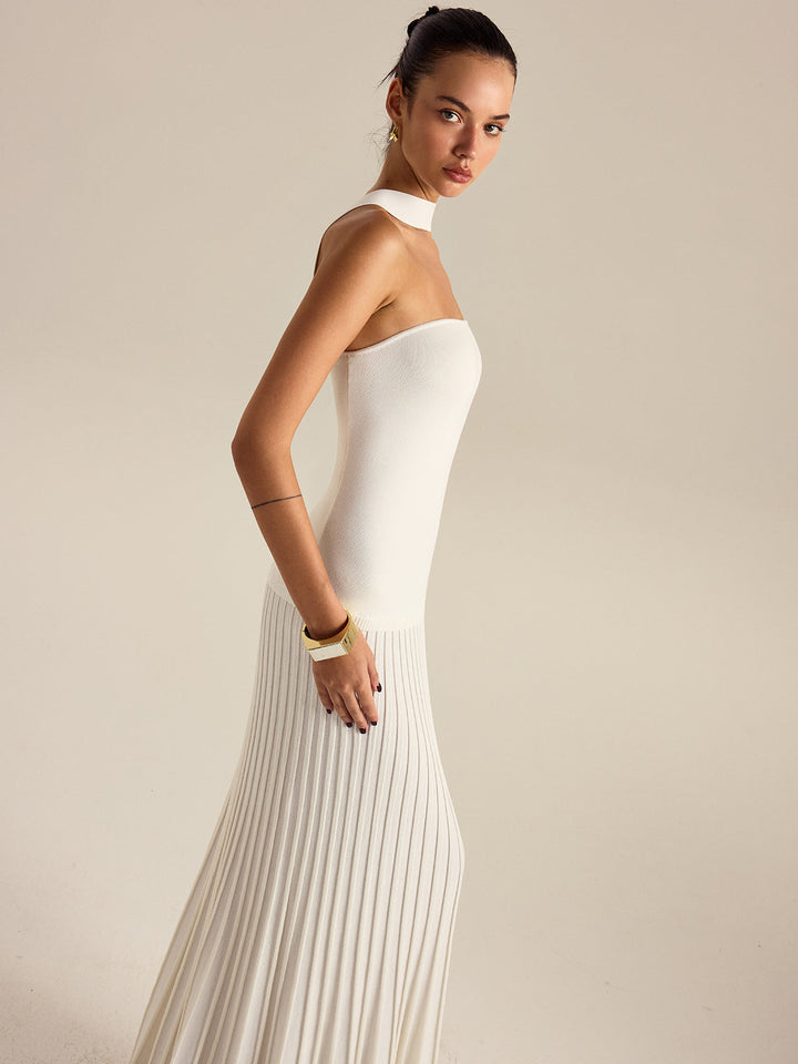 Halterneck Pleated Maxi Dress  Liora Lane Boutique Sweater Dresses
