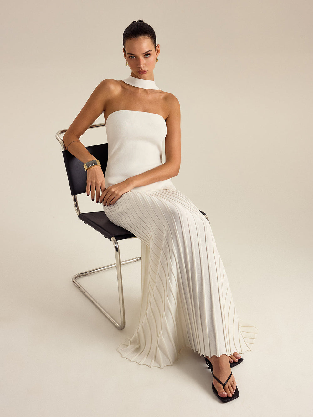 Halterneck Pleated Maxi Dress  Liora Lane Boutique Sweater Dresses