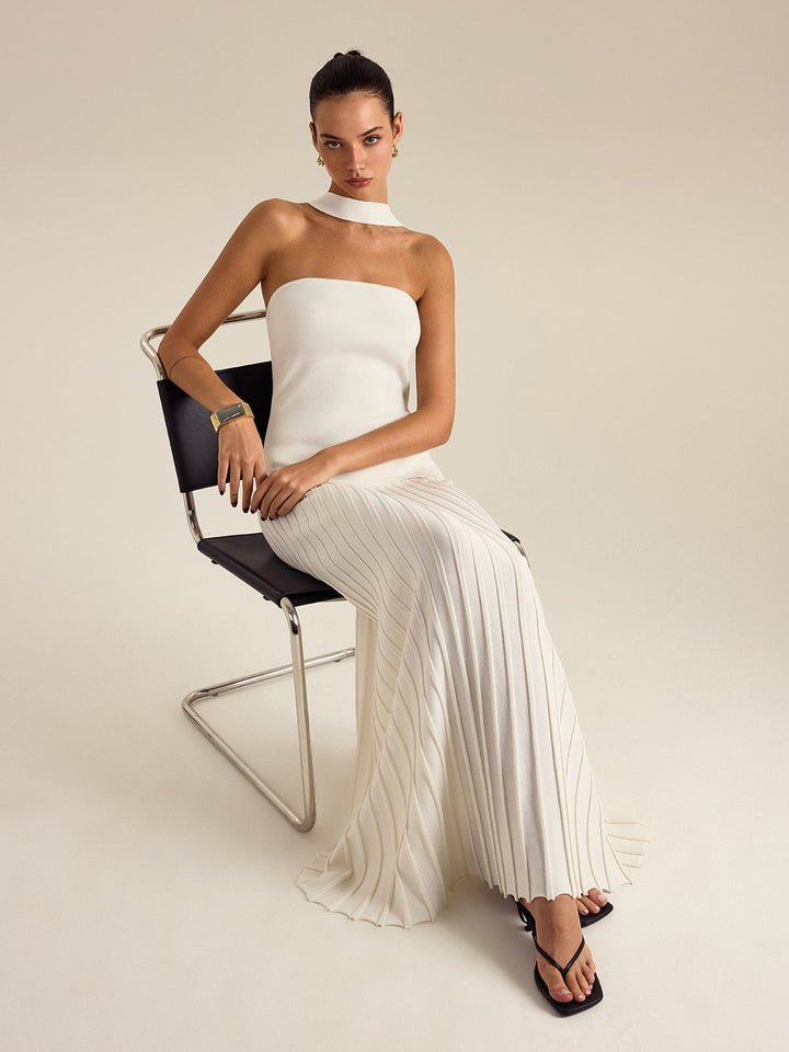 Halterneck Pleated Maxi Dress  Liora Lane Boutique Sweater Dresses