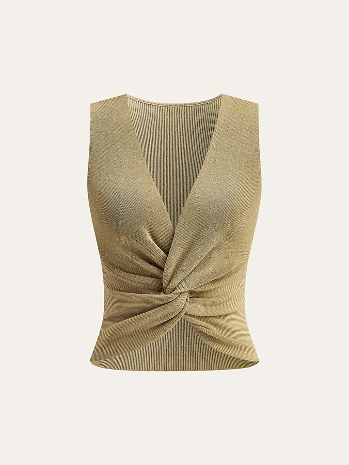 Knit Twist-Front Tank Top  Liora Lane Boutique Knit Tops Khaki / XL 32.00