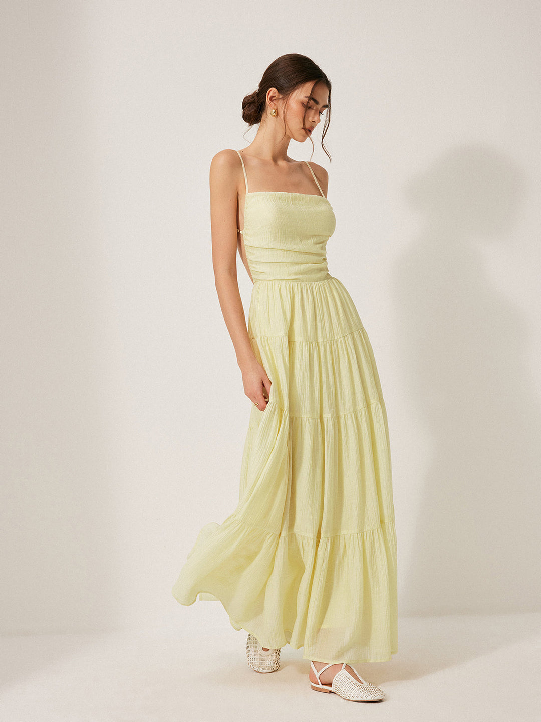 Pleated Backless Tiered Cami Dress  Liora Lane Boutique Dresses Yellow / XL 84.99