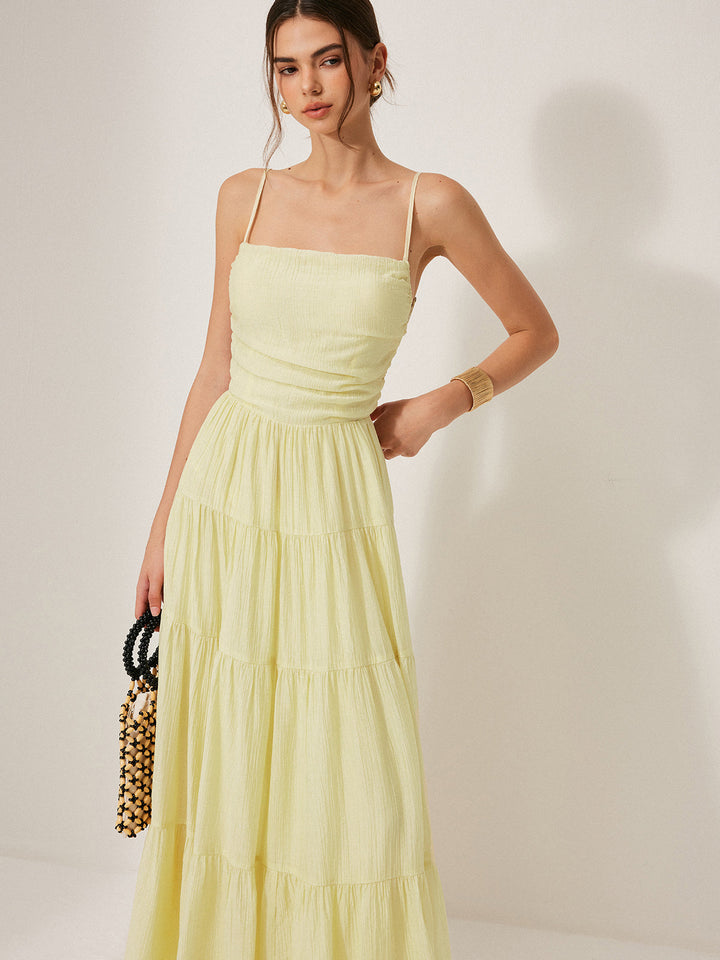 Pleated Backless Tiered Cami Dress  Liora Lane Boutique Dresses