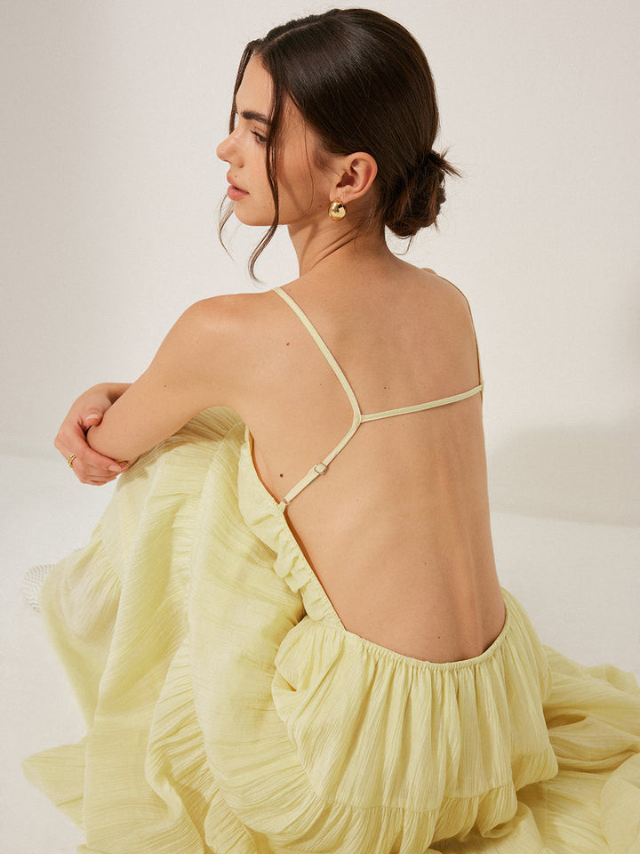 Pleated Backless Tiered Cami Dress  Liora Lane Boutique Dresses