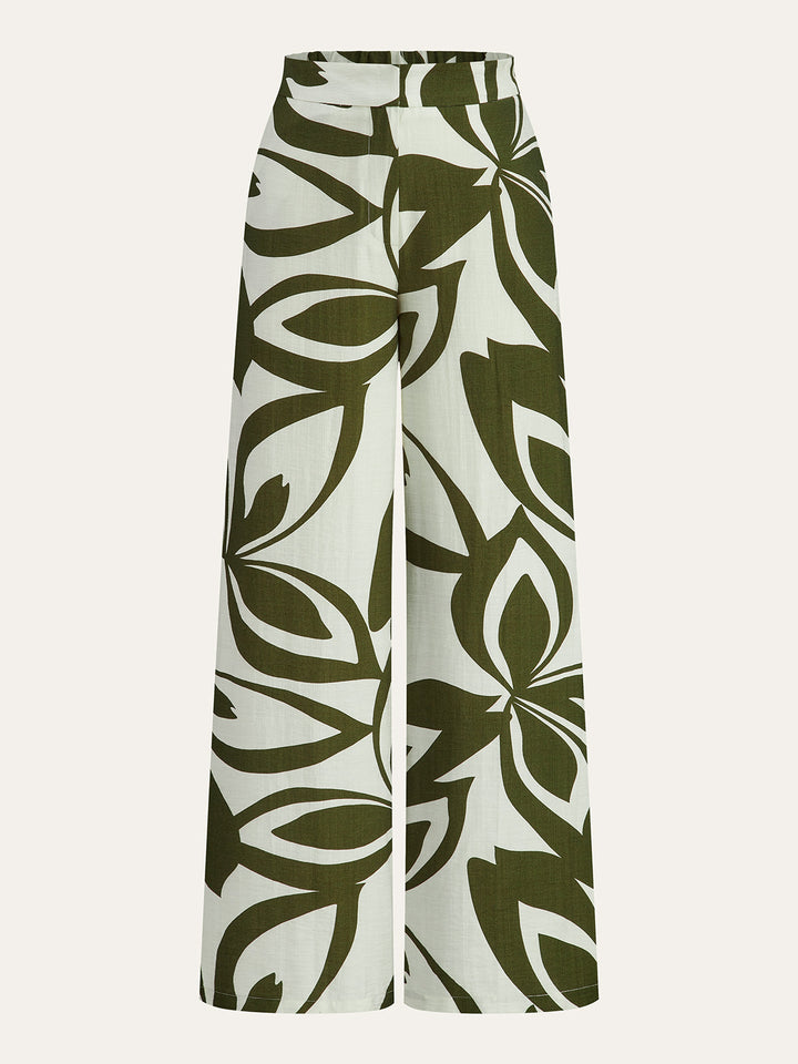 Floral Print Wide-Leg Pants  Liora Lane Boutique Pants Green / XL 29.00