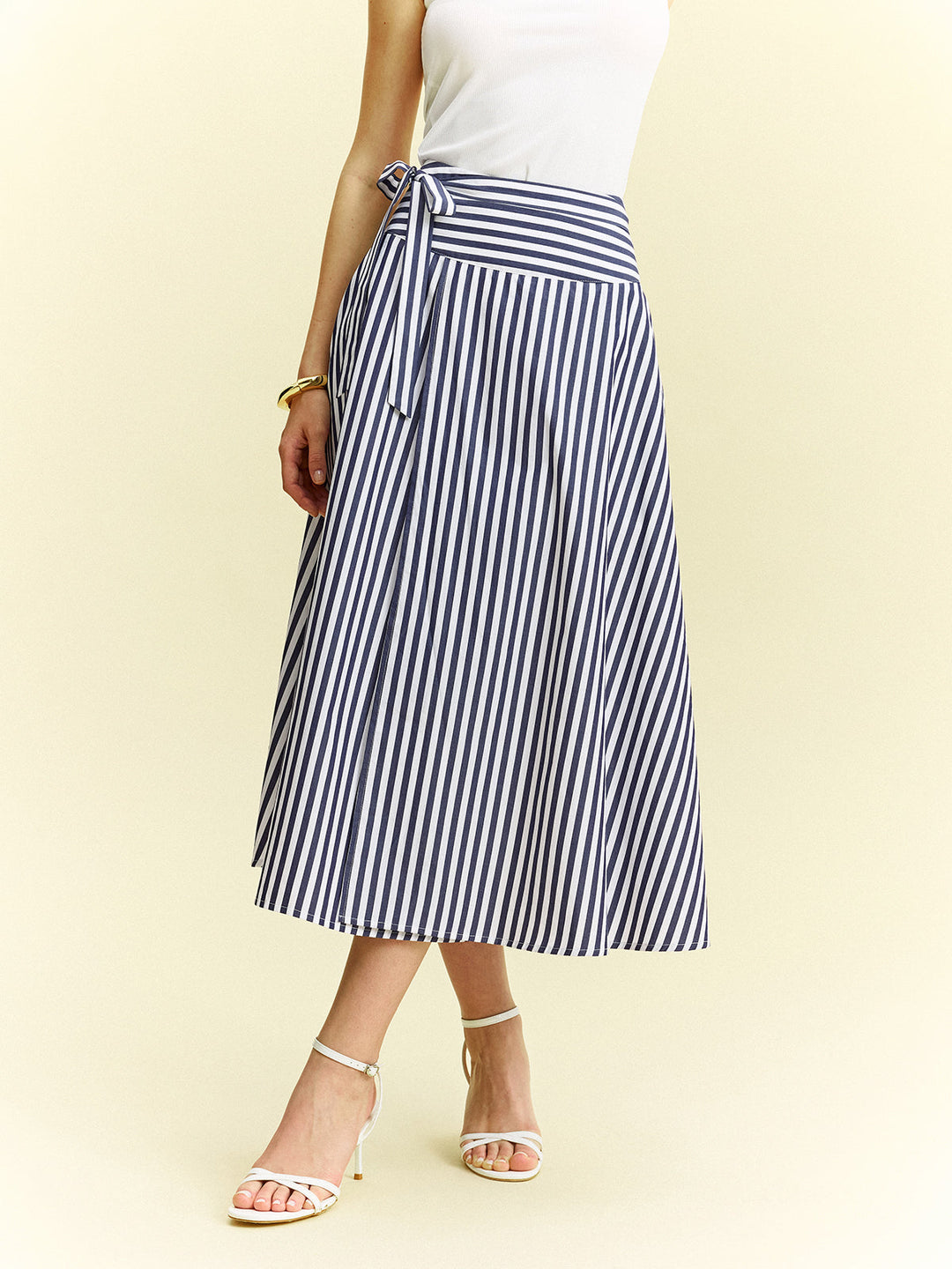 Striped Wrap-Around Midi Skirt  Liora Lane Boutique Skirts Blue / XL 79.99