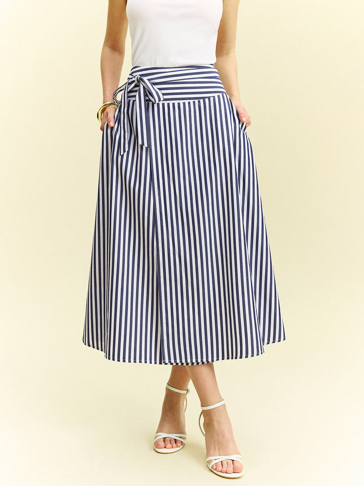 Striped Wrap-Around Midi Skirt  Liora Lane Boutique Skirts