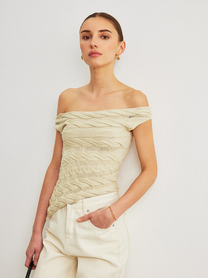 Off-Shoulder Cable Knit Top  Liora Lane Boutique Knit Tops