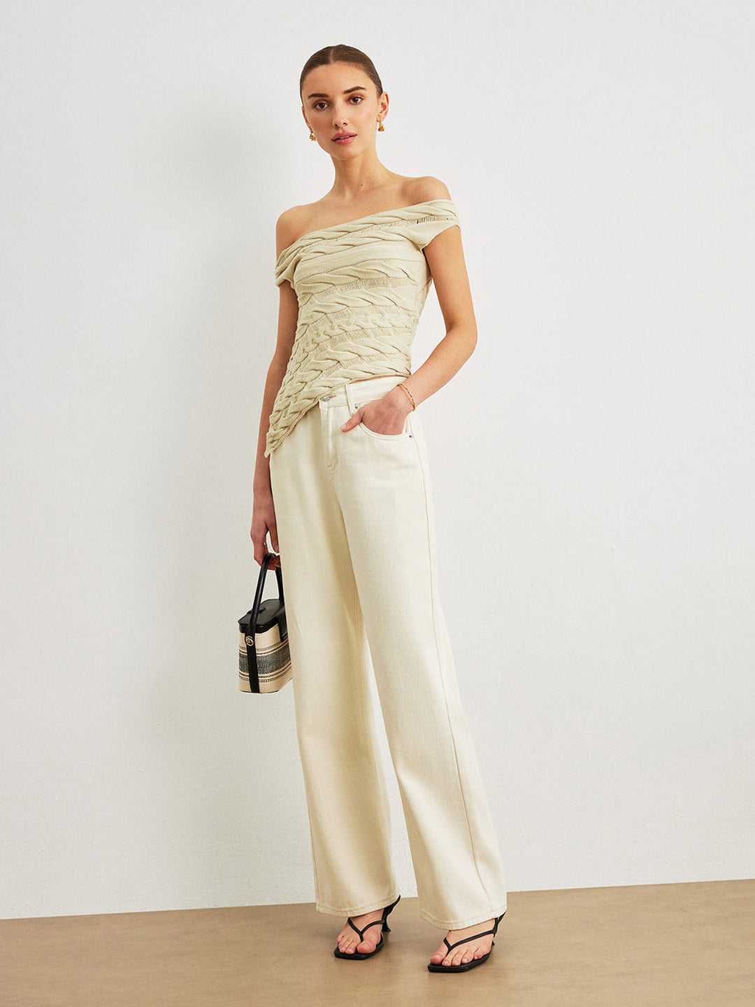 Off-Shoulder Cable Knit Top  Liora Lane Boutique Knit Tops