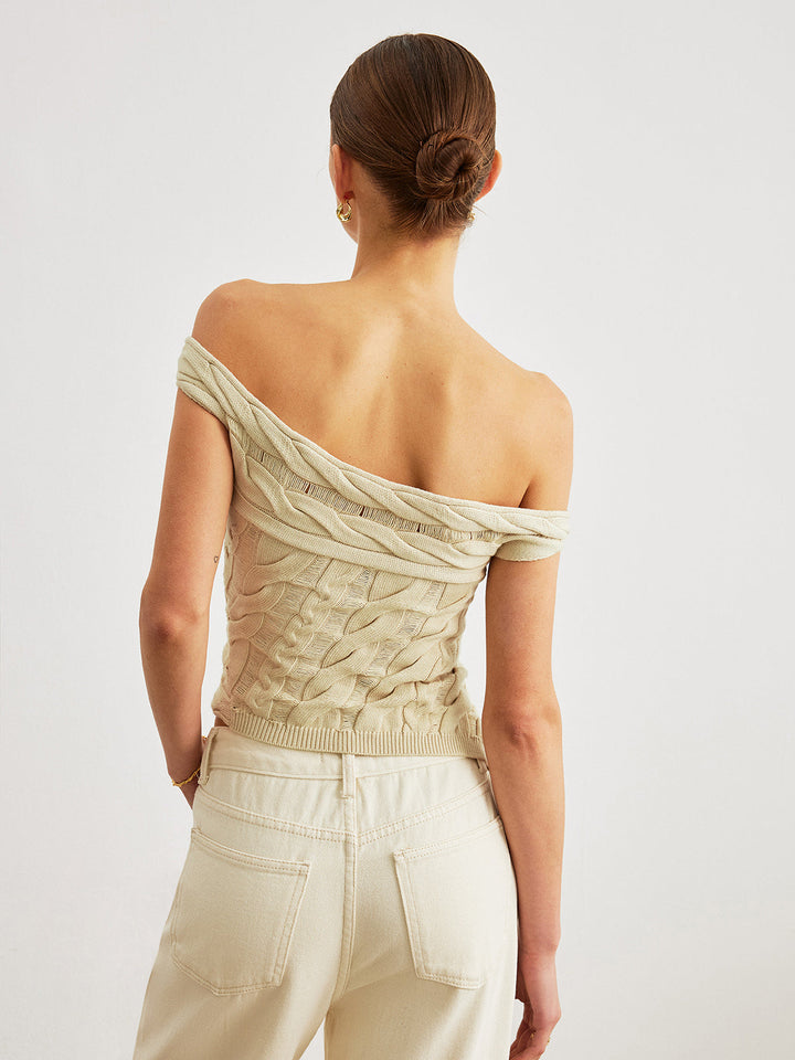 Off-Shoulder Cable Knit Top  Liora Lane Boutique Knit Tops