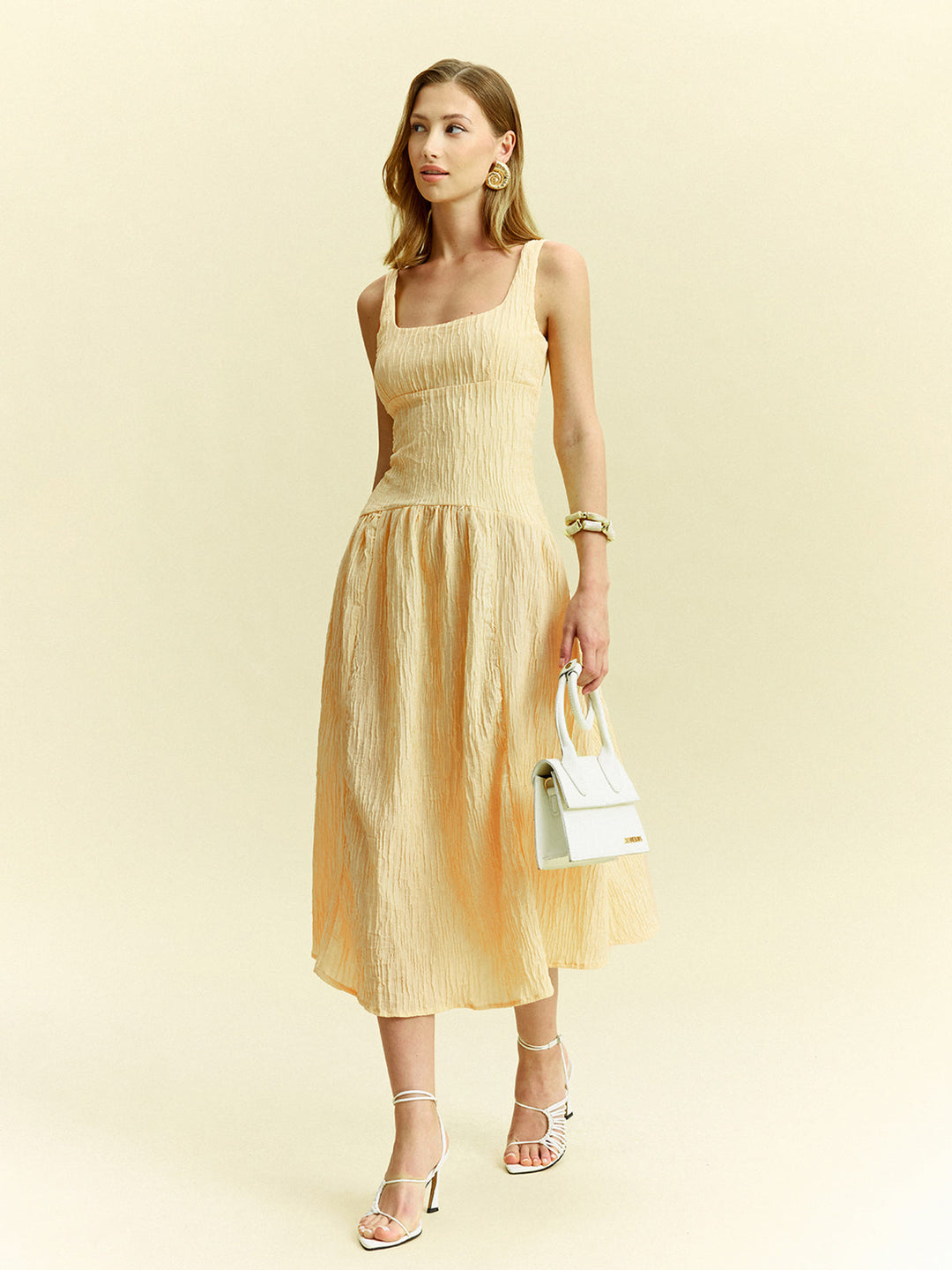 Textured Sleeveless Midi Dress  Liora Lane Boutique Dresses Yellow / XL 94.99