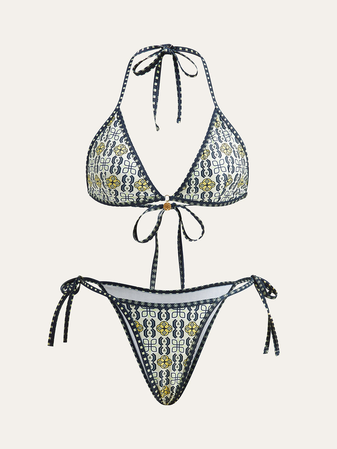 Patterned Halter Bikini Set  Liora Lane Boutique Bikini Sets Multicolor / L 89.99