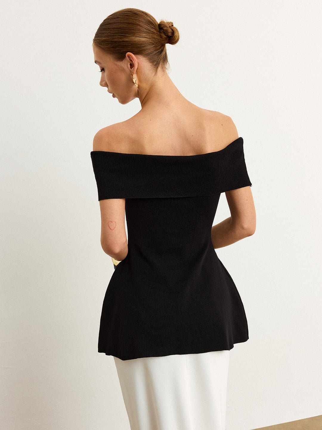 Off-Shoulder Knit Top with Slit  Liora Lane Boutique Knit Tops