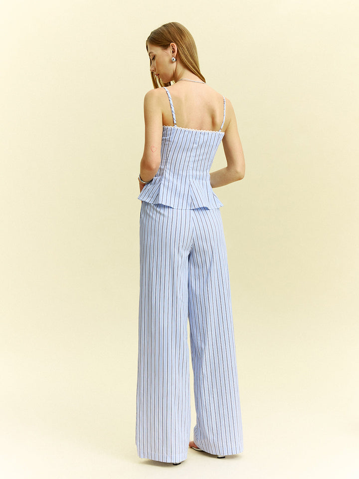 Striped Peplum Top and Wide-Leg Pants Set  Liora Lane Boutique Pant Sets