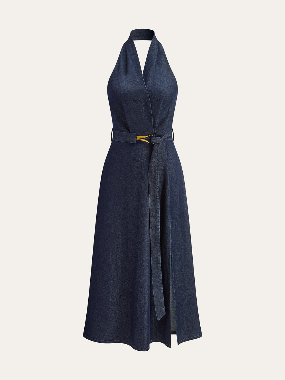Denim Belted Halter Neck Midi Dress  Liora Lane Boutique Denim Dresses