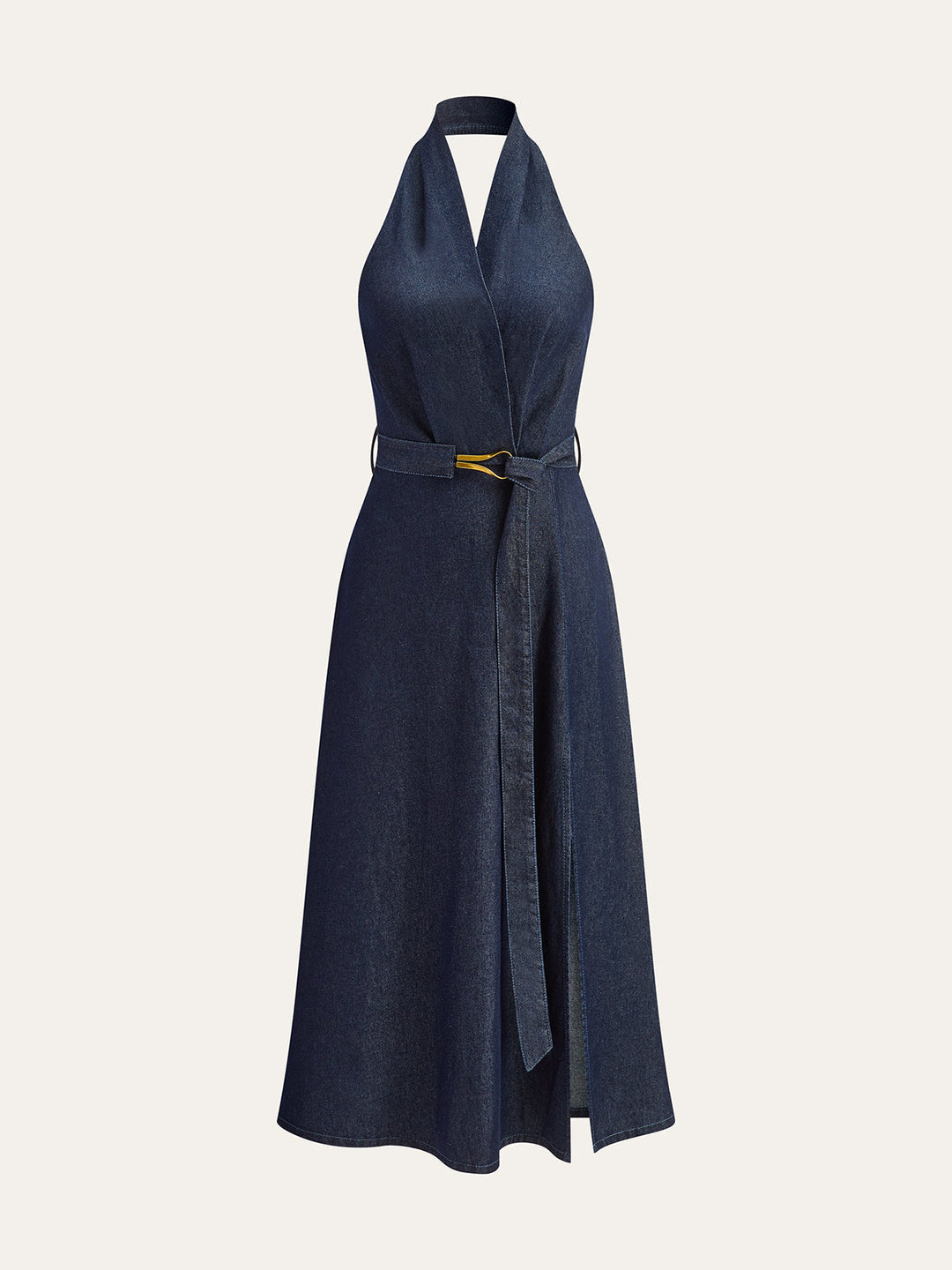 Denim Belted Halter Neck Midi Dress  Liora Lane Boutique Denim Dresses