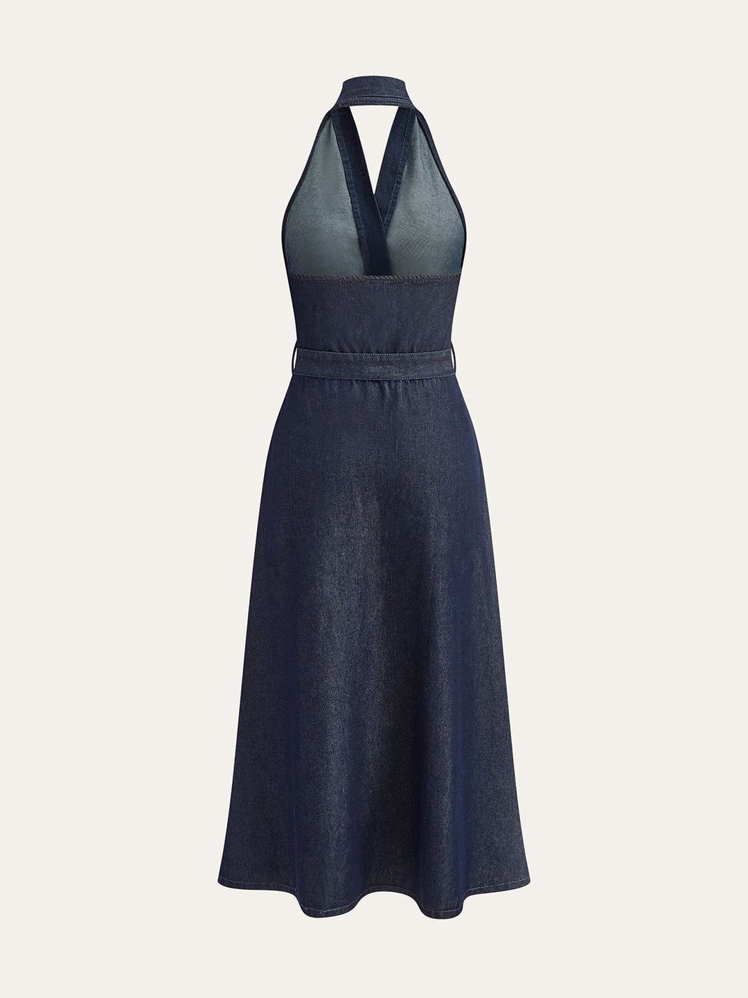 Denim Belted Halter Neck Midi Dress  Liora Lane Boutique Denim Dresses