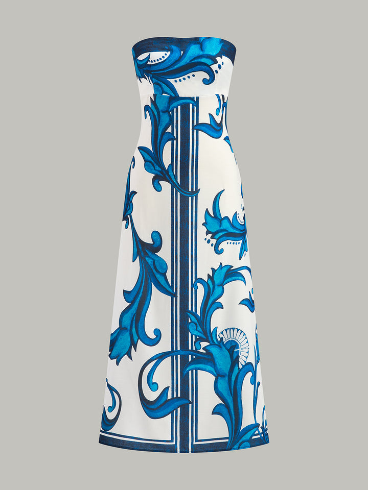 Strapless Floral Print Maxi Dress  Liora Lane Boutique Dresses Blue / XL 84.99