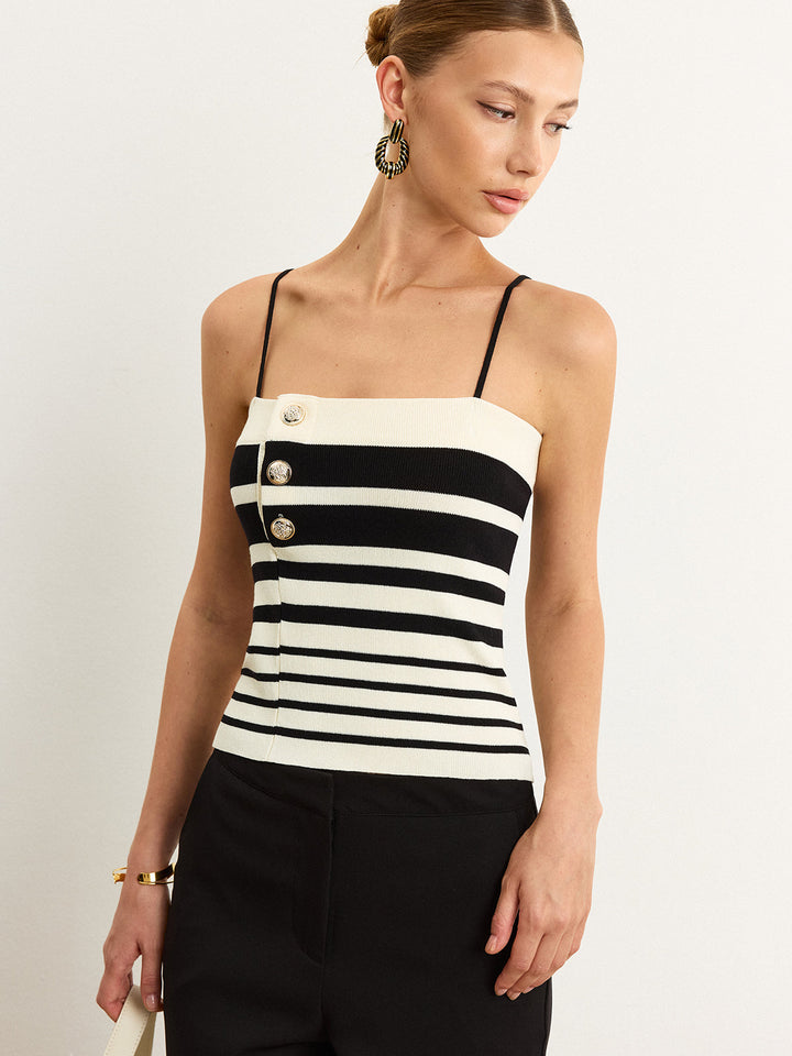 Striped Knit Tank Top  Liora Lane Boutique Knit Tops BlackandWhite / XL 28.00