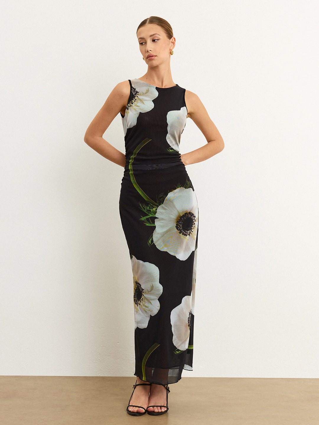 Sheer Floral Print Maxi Dress  Liora Lane Boutique Dresses Black / XL 32.00