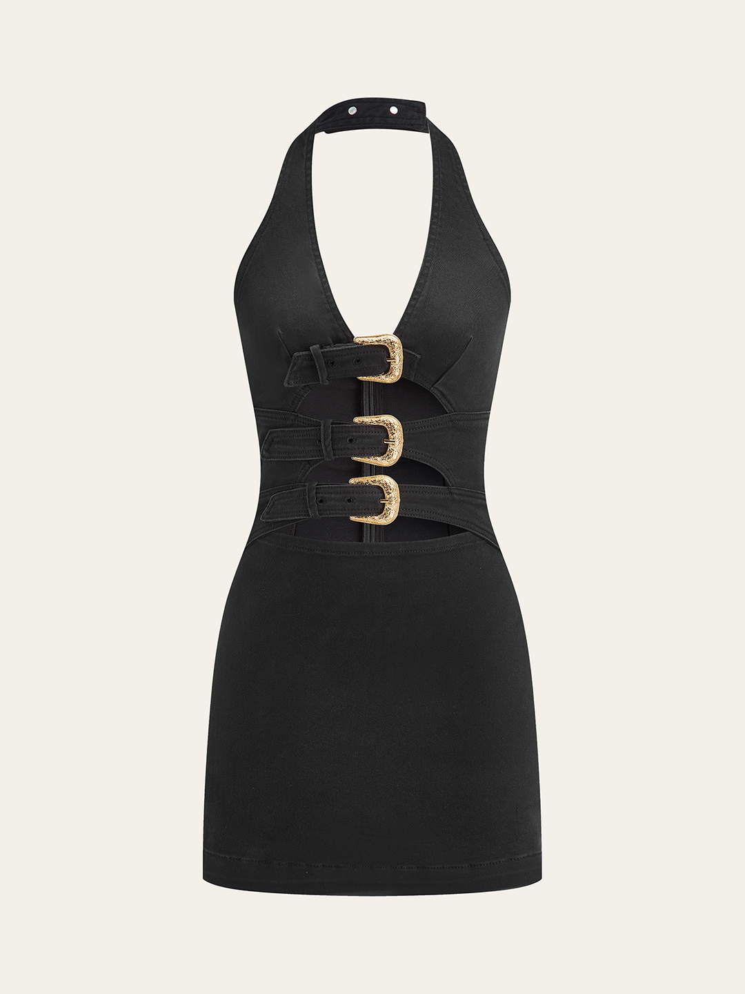 Halter Neck Buckle Detail Denim Dress  Liora Lane Boutique Dresses Black / XL 84.99