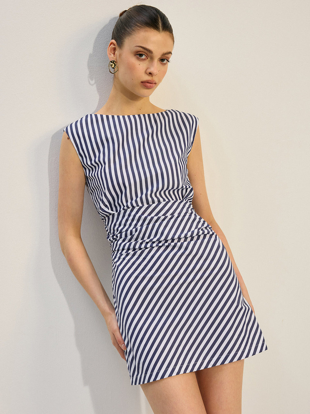 Striped Ruched Mini Dress  Liora Lane Boutique Dresses