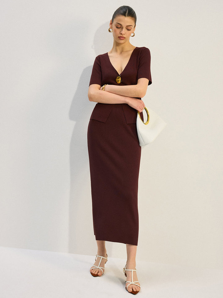 Metal Decor V-Neck Knit Co-ords Set  Liora Lane Boutique Sweater Co-ords