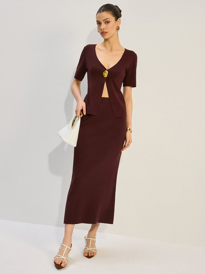 Metal Decor V-Neck Knit Co-ords Set  Liora Lane Boutique Sweater Co-ords