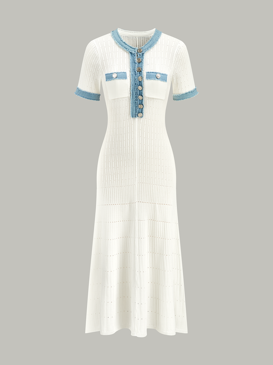 Trimmed Knit Midi Dress  Liora Lane Boutique Sweater Dresses White / XL 157.99