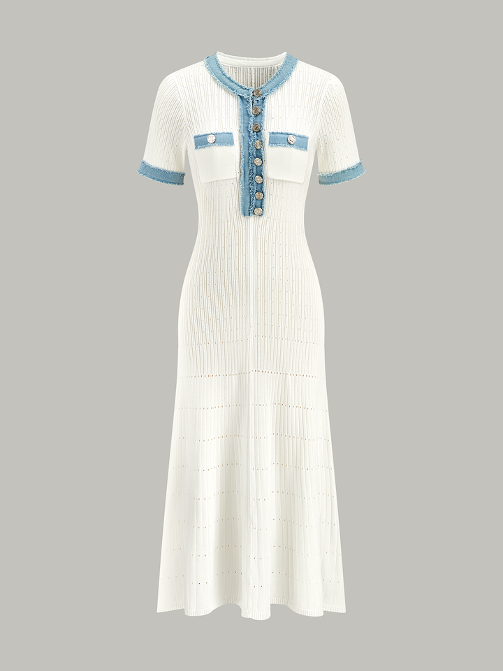 Trimmed Knit Midi Dress  Liora Lane Boutique Sweater Dresses White / XL 157.99