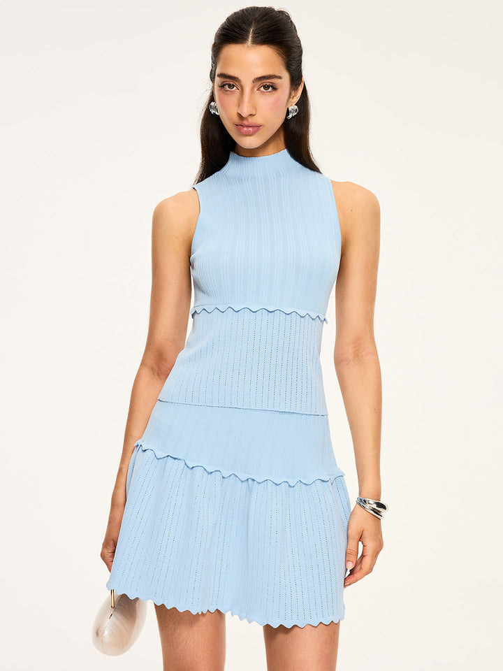 Textured Wavy-Hem Knitted Skirt Set  Liora Lane Boutique Sweater Co-ords Blue / XL 143.99