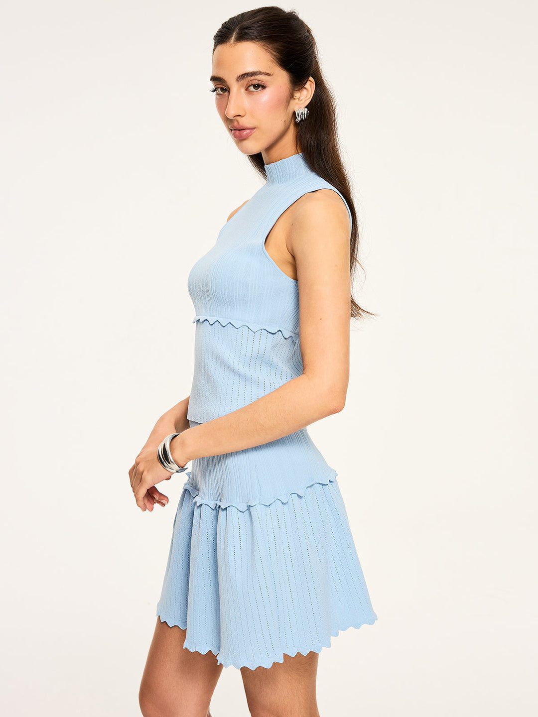 Textured Wavy-Hem Knitted Skirt Set  Liora Lane Boutique Sweater Co-ords