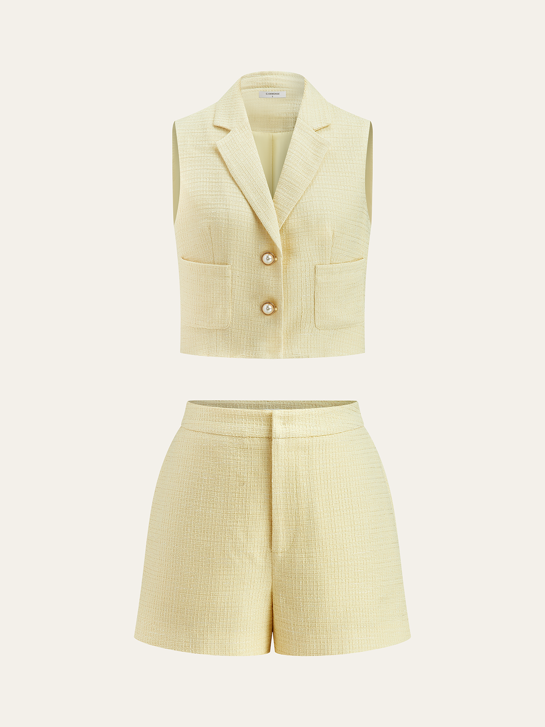 Pearl Button Tweed Vest and Shorts Set  Liora Lane Boutique Short Sets Yellow / XL 69.00