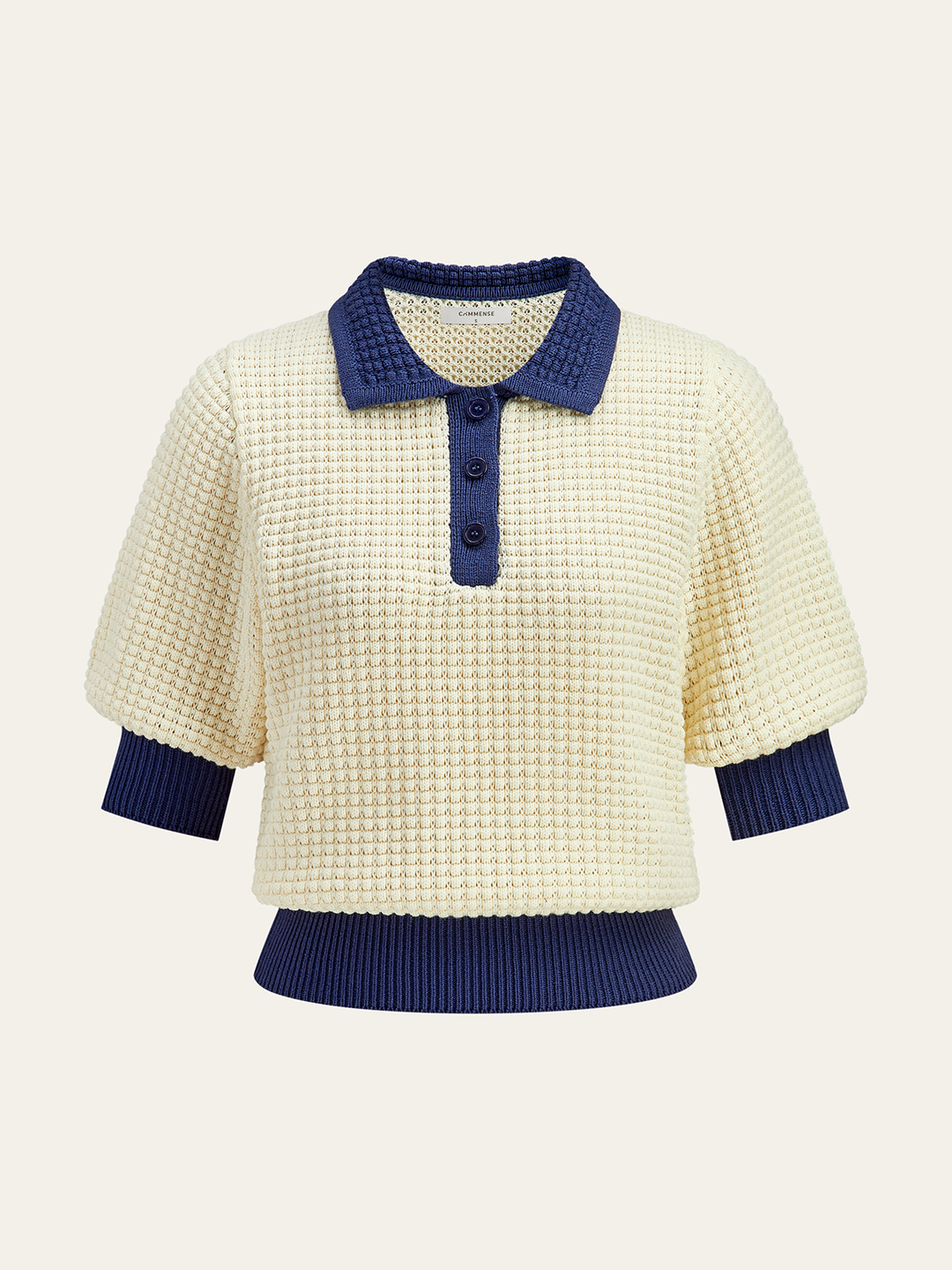Crochet-Knit Polo Top  Liora Lane Boutique Knit Tops Navy / XL 38.00