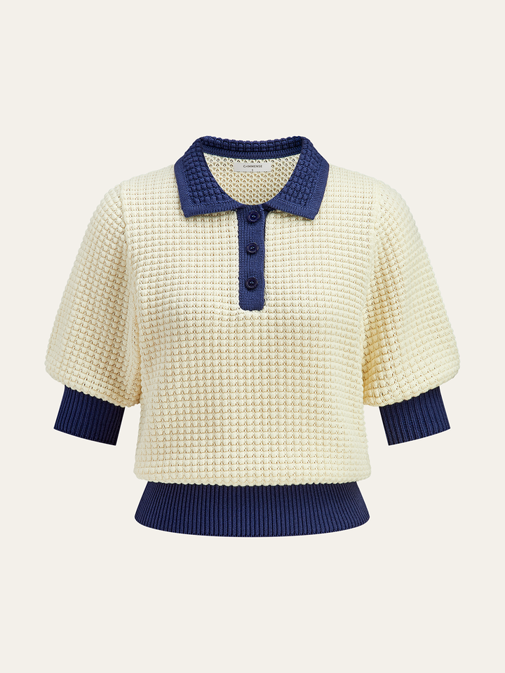 Crochet-Knit Polo Top  Liora Lane Boutique Knit Tops Navy / XL 38.00
