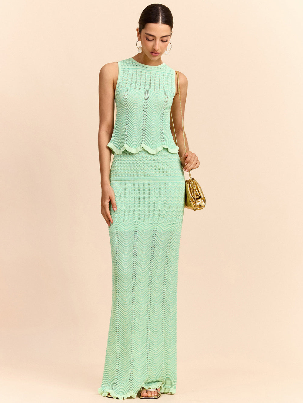 Wave Pattern Knit Maxi Skirt  Liora Lane Boutique Sweater Skirts