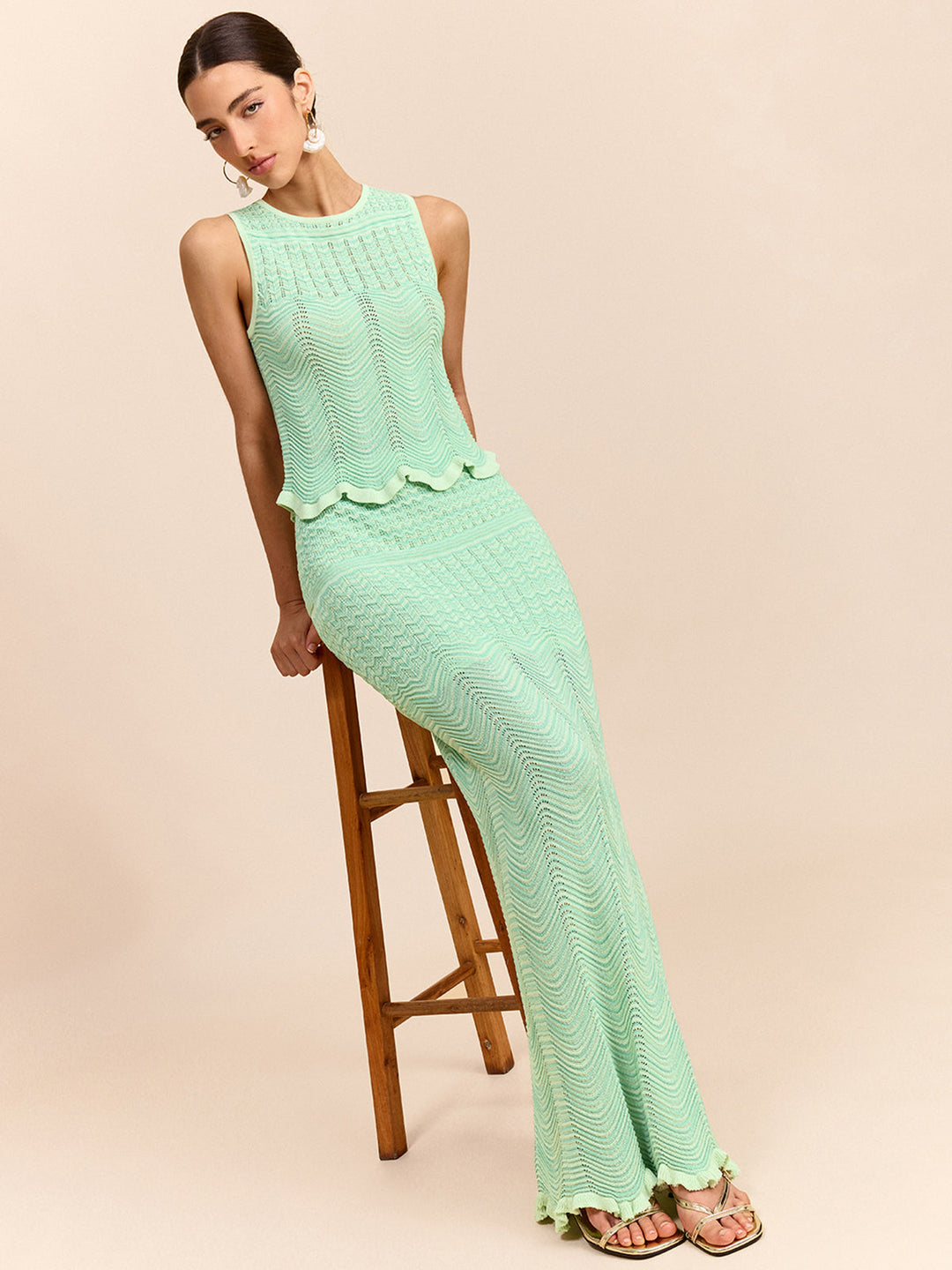 Wave Pattern Knit Maxi Skirt  Liora Lane Boutique Sweater Skirts