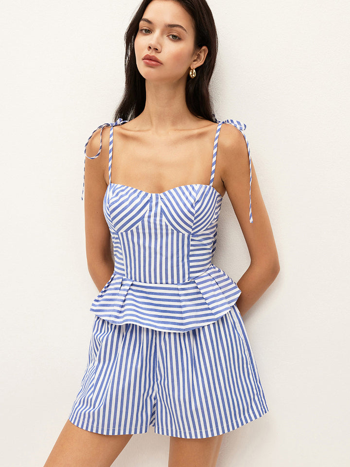 Striped Peplum Cami Top With Shorts Set  Liora Lane Boutique Short Sets