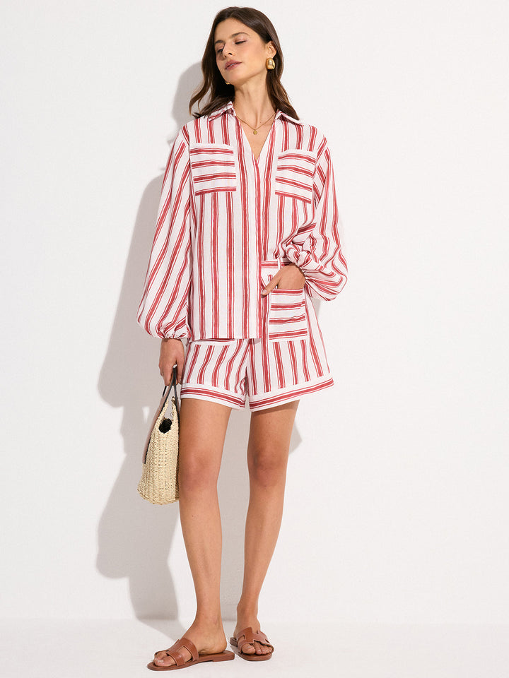 Pocketed Striped Shorts Set  Liora Lane Boutique Pant Sets