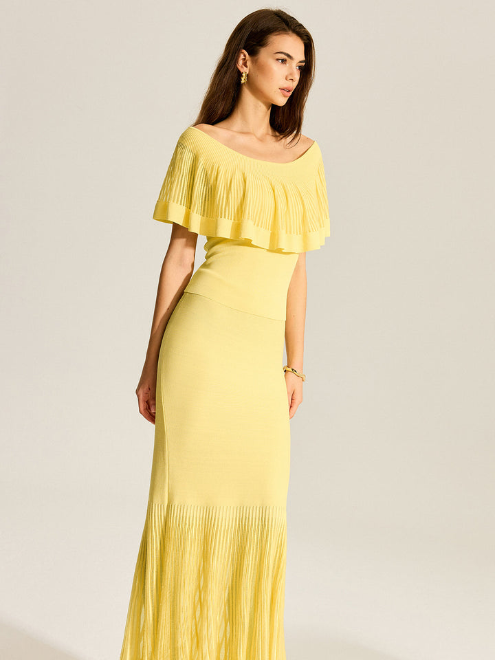 Off-Shoulder Knit Top With Trimmed Ruffles  Liora Lane Boutique Knit Tops