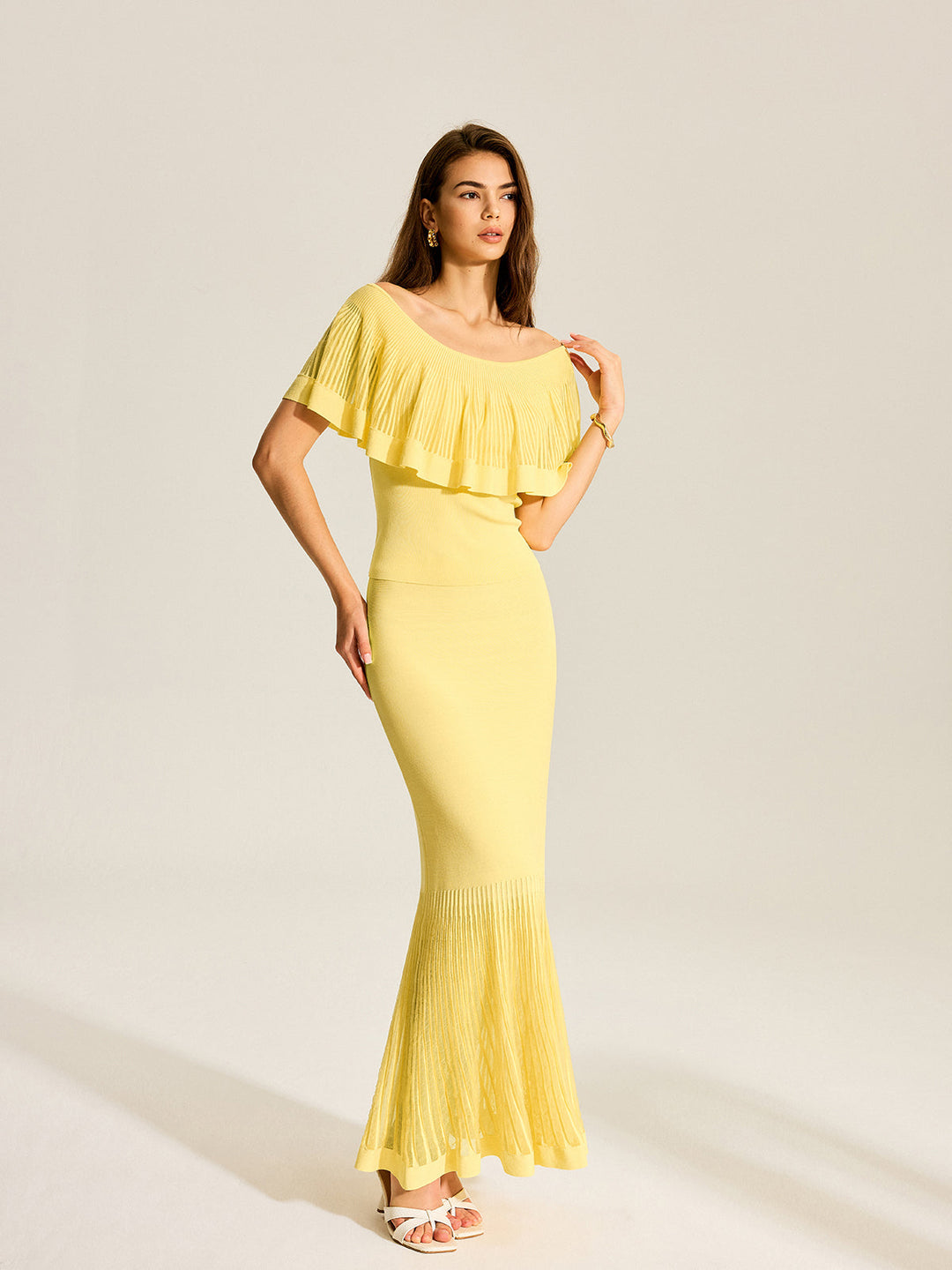 Off-Shoulder Knit Top With Trimmed Ruffles  Liora Lane Boutique Knit Tops