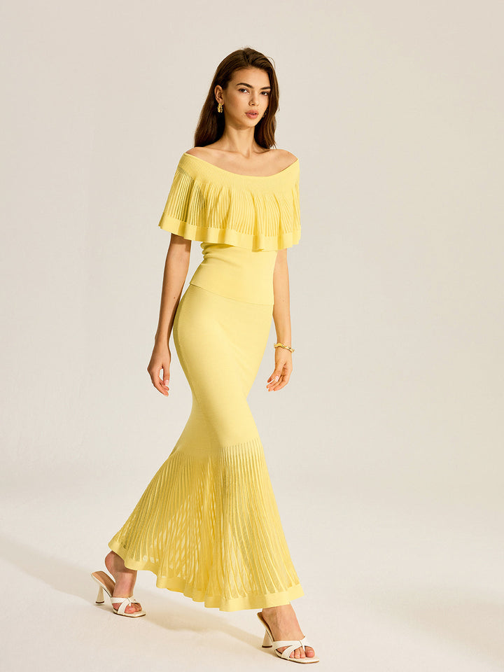 Off-Shoulder Knit Top With Trimmed Ruffles  Liora Lane Boutique Knit Tops