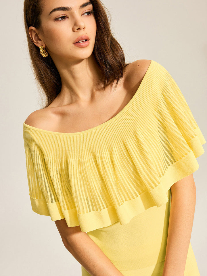 Off-Shoulder Knit Top With Trimmed Ruffles  Liora Lane Boutique Knit Tops